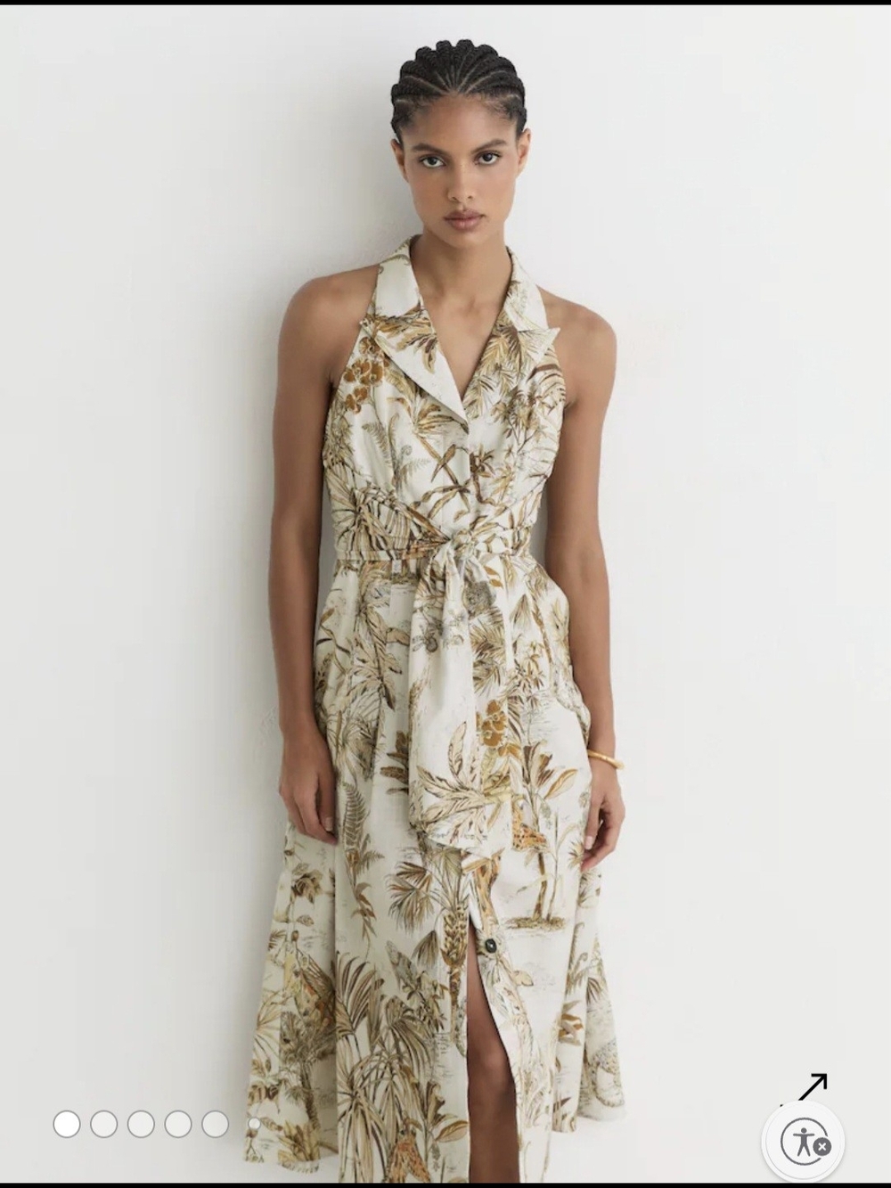 Reiss Tate Safari Print Tailored Midi Dress Nuetral Halter Neck Xs $400